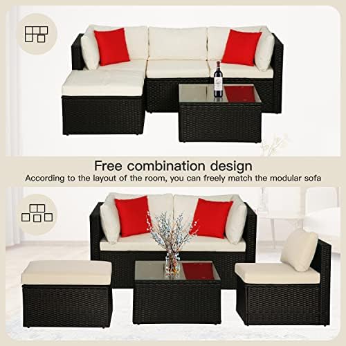 5-Piece Wicker Outdoor Patio Furniture Set | Red for Patio, Garden & Porch