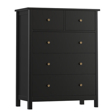 Black with 5 Drawers, Chest of Drawers, 5 Drawers | 29" W Modern Wood with Practical 2 Size Drawers, Space-Saving