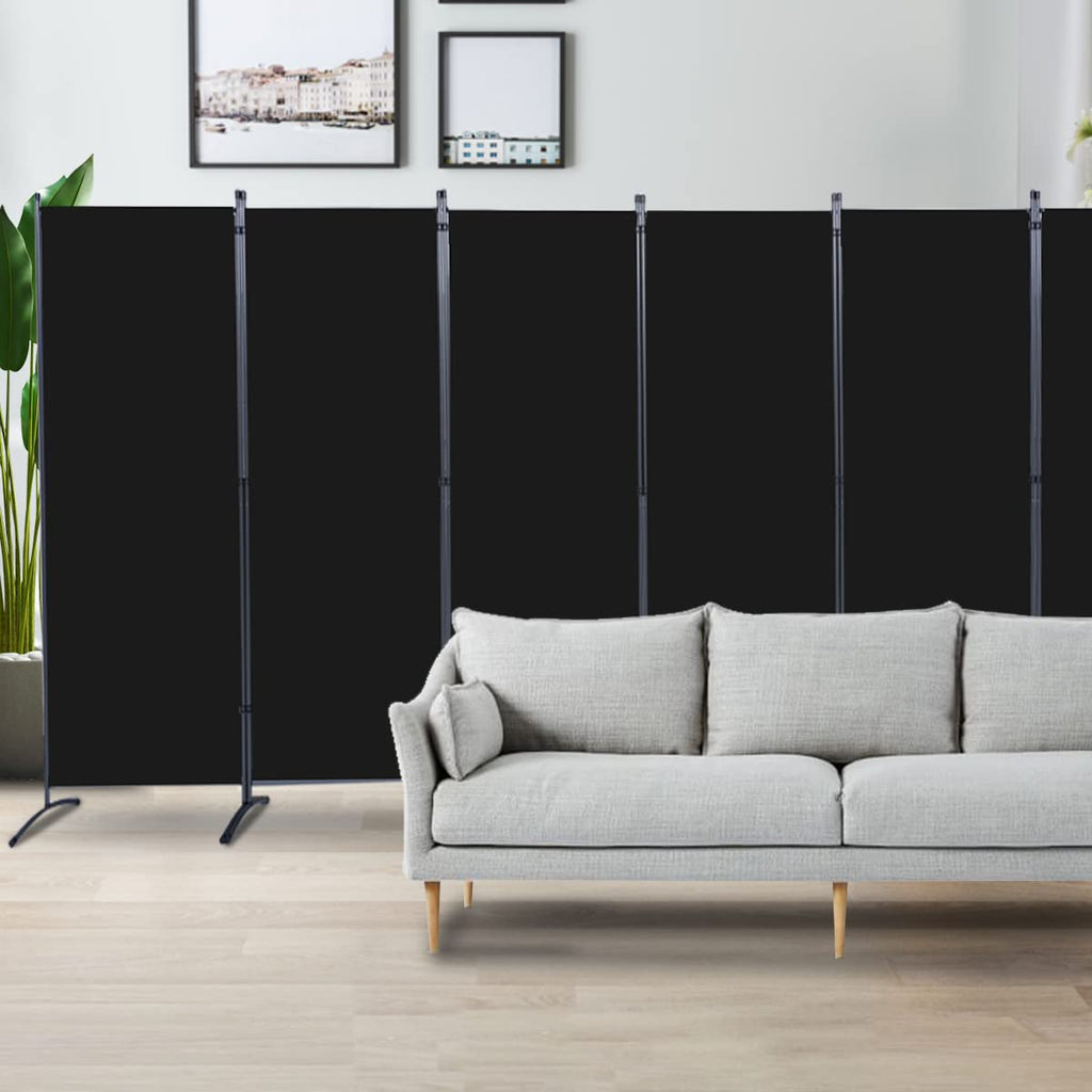 6 Panel Folding Room Divider, 204" W x 71.3" H Portable Privacy Screen, Black