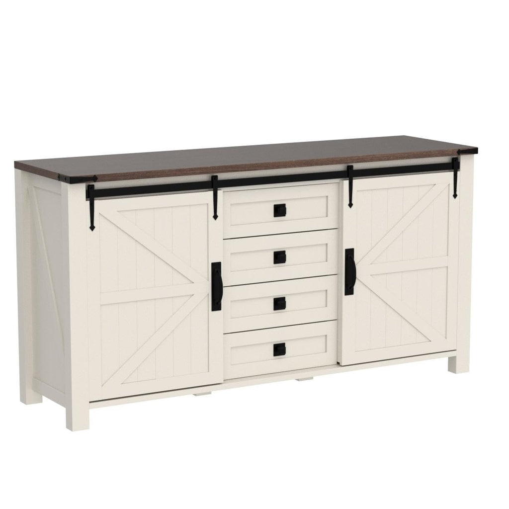 60-Inch Farmhouse Dresser with 4 Drawers and Sliding Barn Doors
