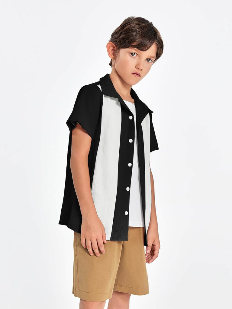 Boys Shirts Button Down Short Sleeve Shirt Striped Casual Summer Beach Shirts