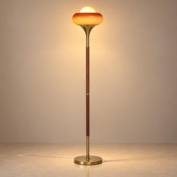 Mid Century Modern Orange Floor Lamp, Gradient Amber Glass Shade