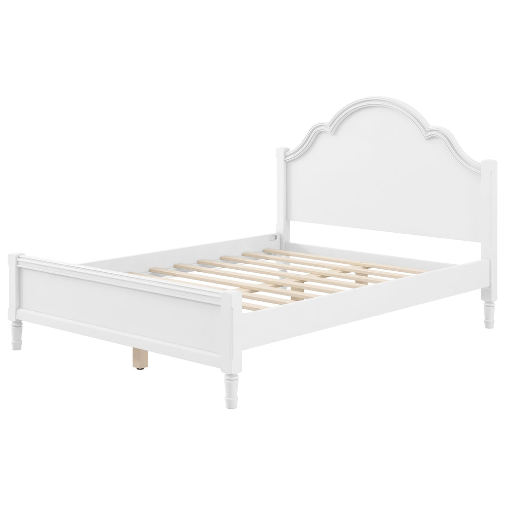 Vintage Bed Frame with Arched Headboard, White Wood Bedframe
