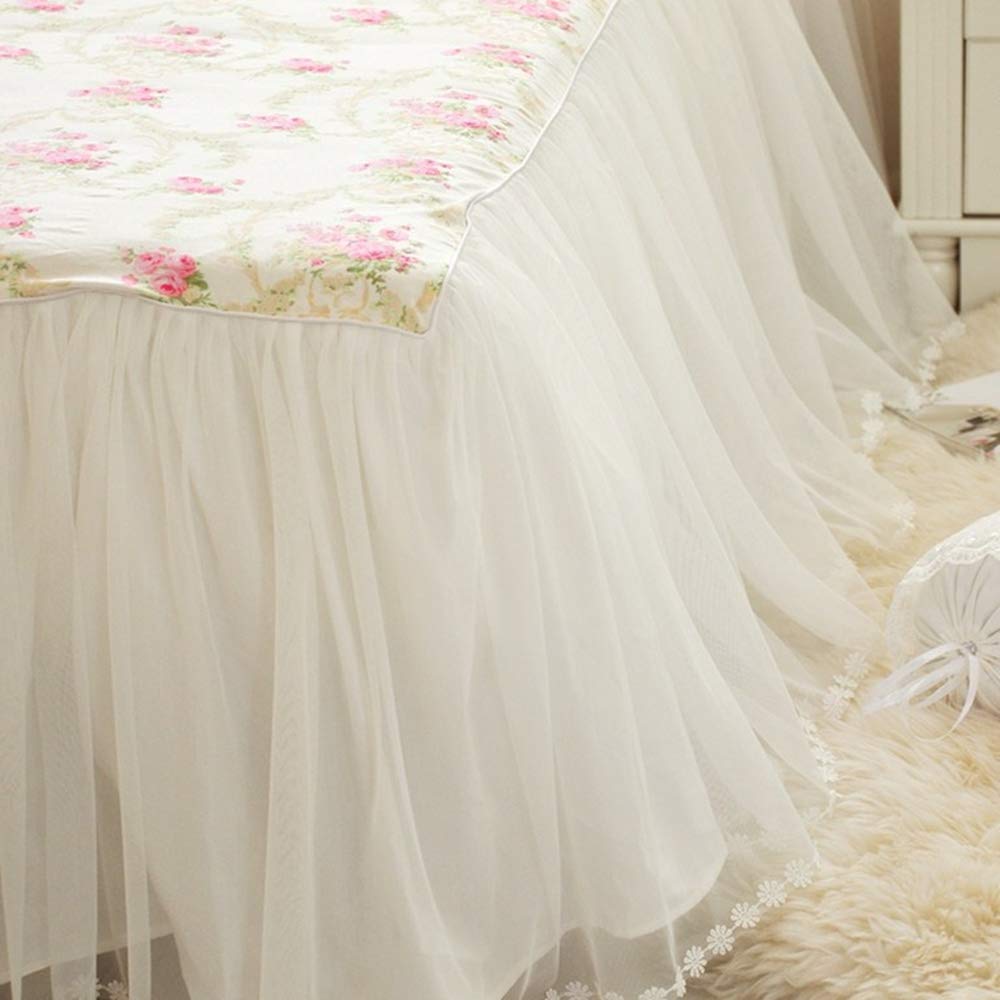 Dust Ruffled Bed Skirts Full Size Wrap Around Lace Bed Ruffle with Platform 18 inch Deep Drop Cotton Floral Girls Bed
