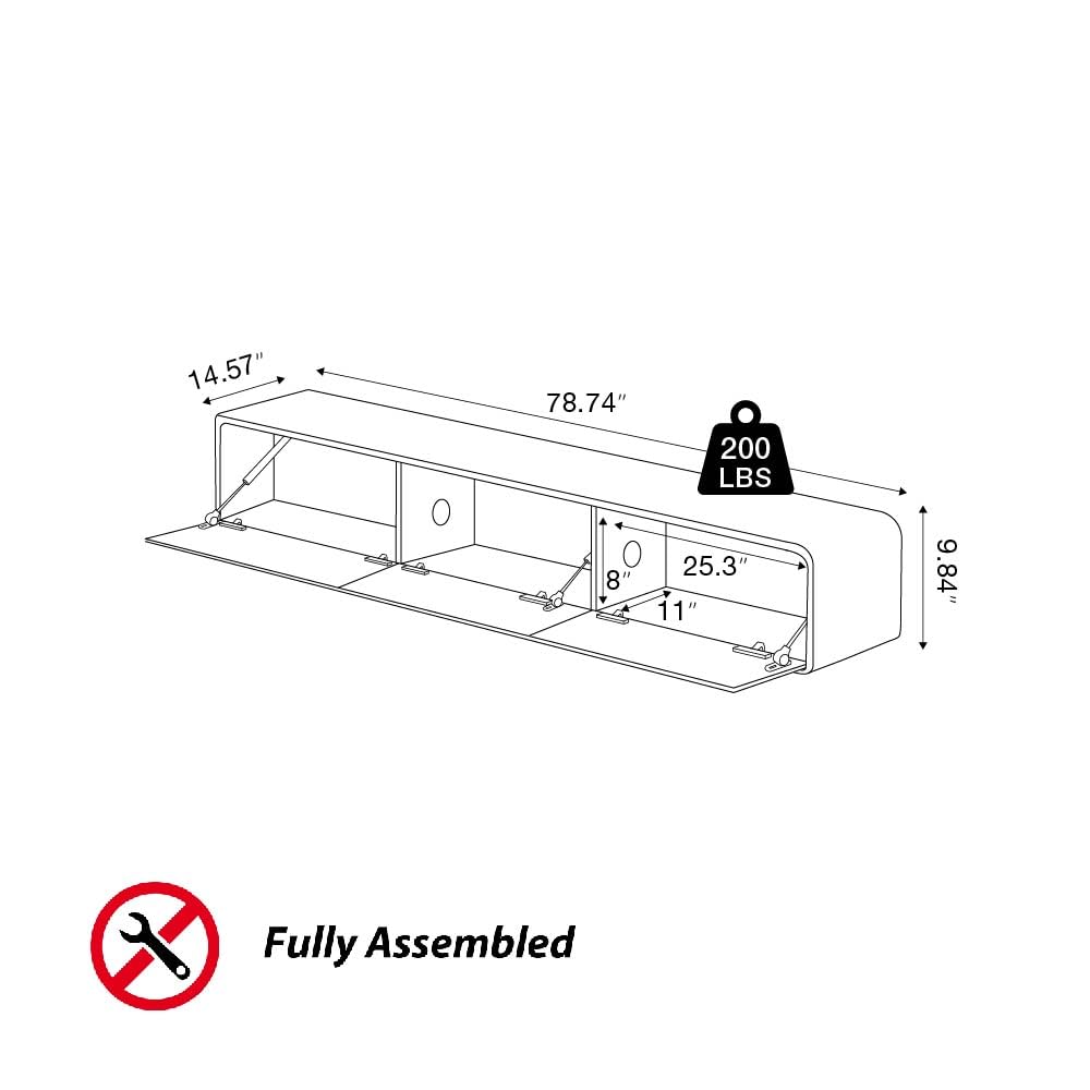 78" Fully Assembled Wood Floating TV Stand, Walnut