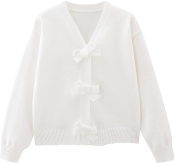 Cardigan Sweater School Uniform Knit Bowknot Sweater Tops