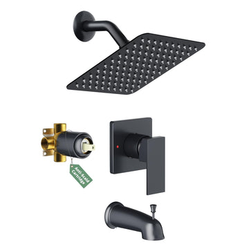 Black Bathtub Shower Faucet Set, Pressure Balancing Valve,8 Inch