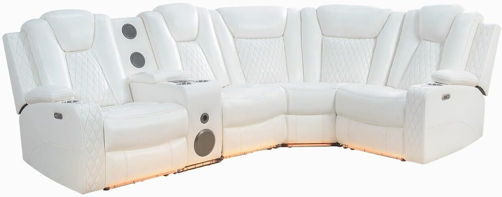 Naomi Home Chicago Home Theater Seating Reclining Sectional with Power Recline, Bluetooth Speakers, LED Lighting