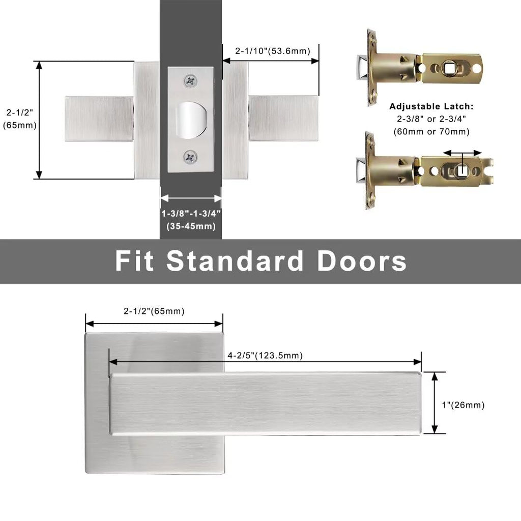 3 Pack Brushed Nickel Interior Door Handles, Non-Locking Passage Lever Door Handle, Square Heavy Duty Door Levers for