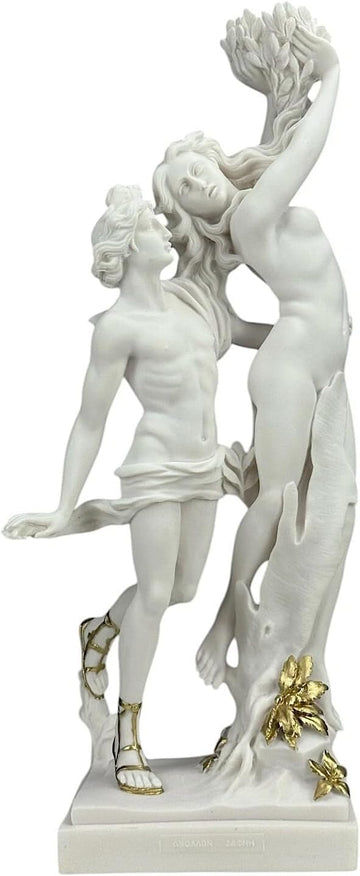 Apollo & Daphne Statue - 18.9 in Bernini-Inspired Cast Marble Sculpture, White with Gold Accents, Handmade &