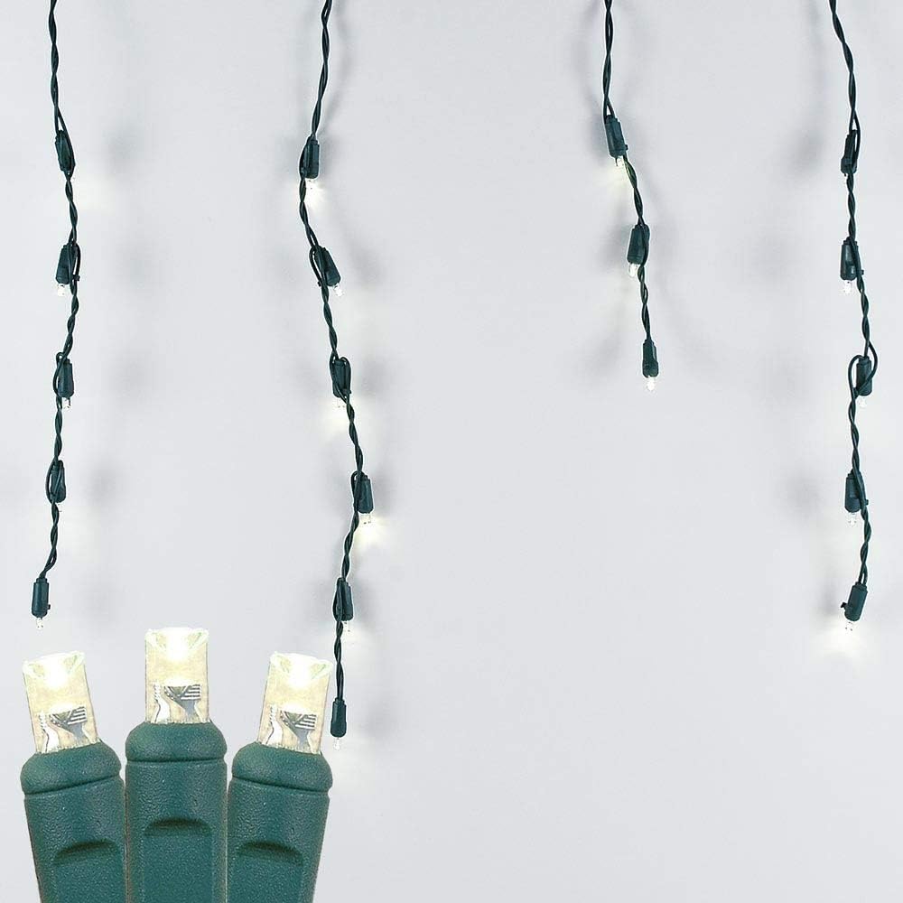 Christmas LED Icicle Light Set, Warm White, Green Wire