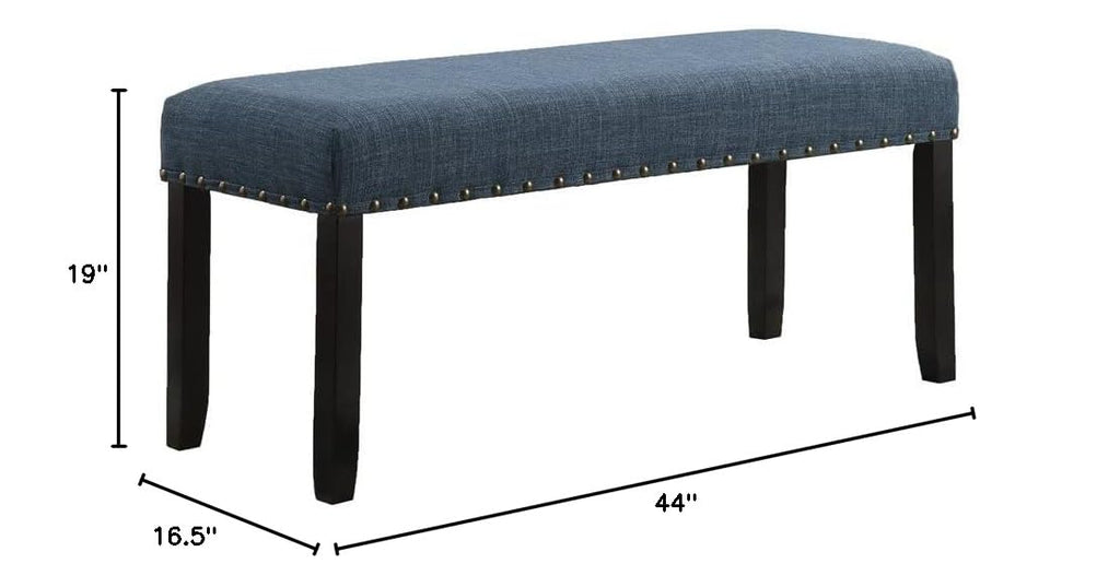 Biony Fabric Dining Bench with Nailhead Trim, Blue