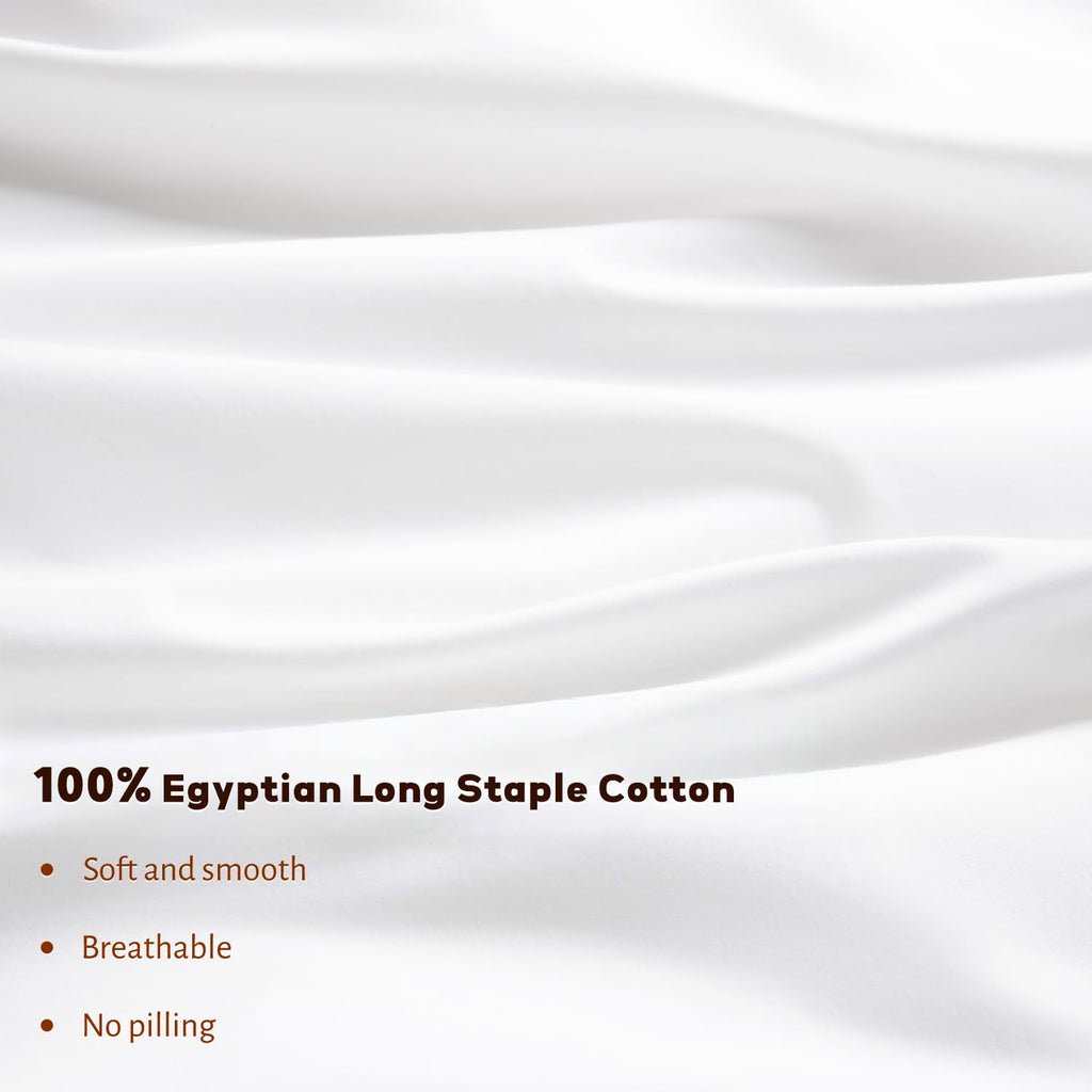 100% Egyptian Long-Staple Cotton Sheets Set, Percale Weave
