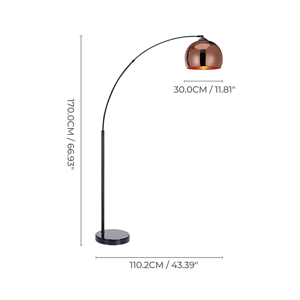Arquer 66.93" Arc Floor Lamp s, Home Offices, Dining Rooms, Bedrooms with Faux Black Marble Base and Rose Gold