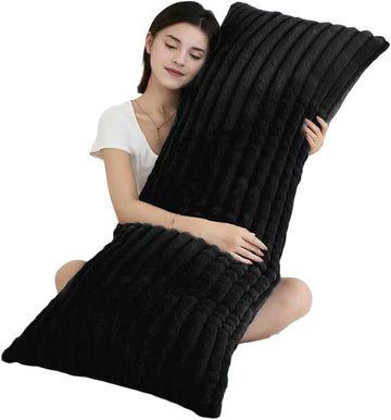 Full Body Pillow with Fluffy Stripe Faux Fur Removable Cover, Long Bed Pillow Adult 20x54 Inches for Side Sleeper and