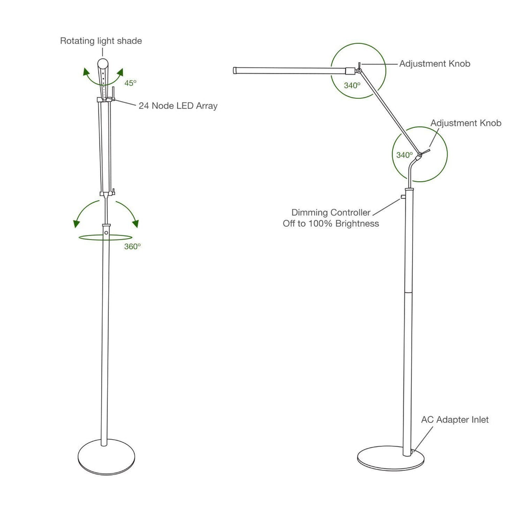 High Powered, dimmable, LED Floor Lamp - Fled-GPS (Antique Brass)