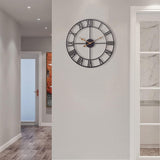 Large Industrial Wall Clock with Roman Numerals, Indoor Silent Non-Ticking Retro Clock