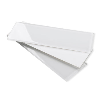White Glass Subway Tile, Glass Kitchen Shower Backsplash Wall, 4 x 12 Inches, 12Pcs, 4 Sq.Ft.