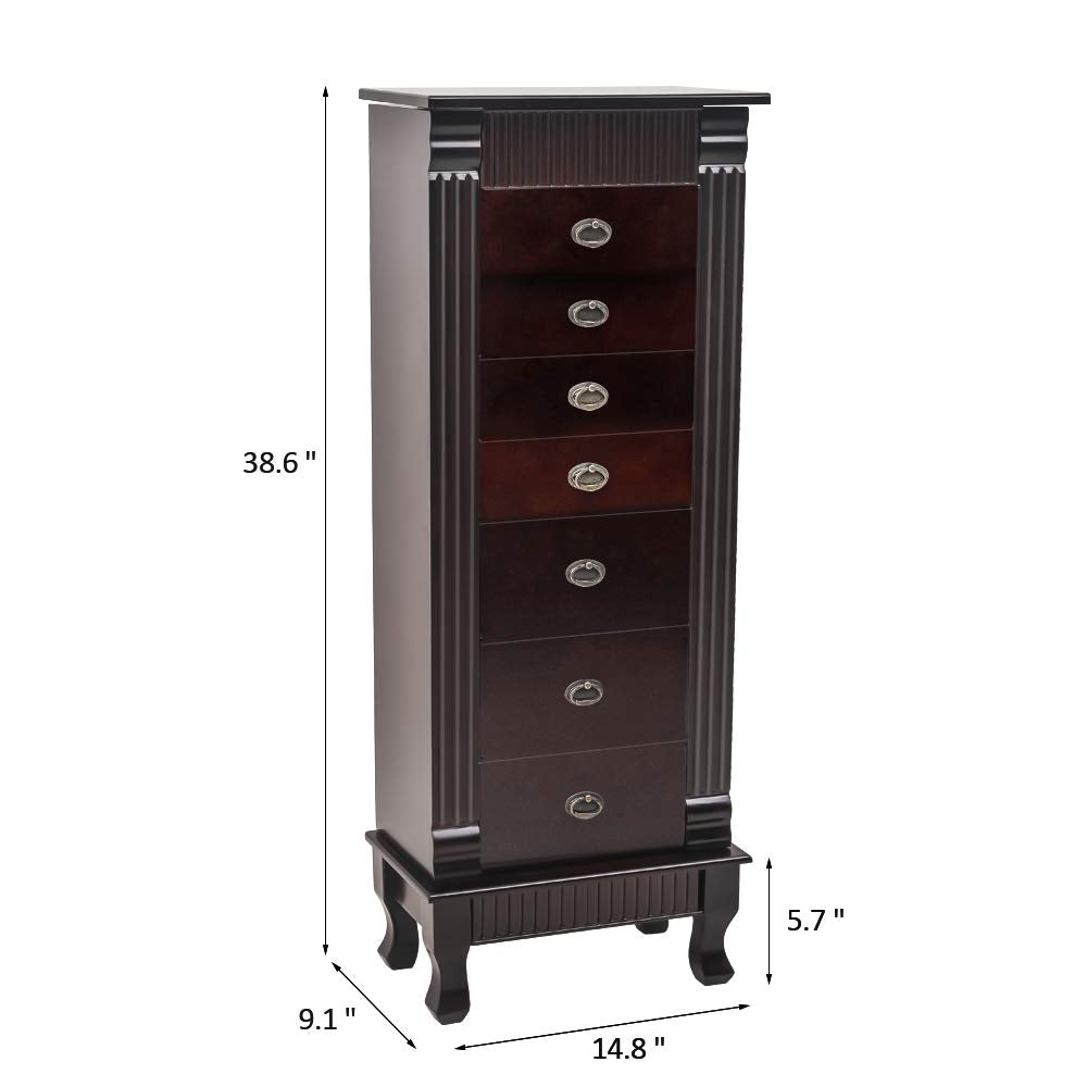Large Jewelry Armoire Cabinet, Dark Brown