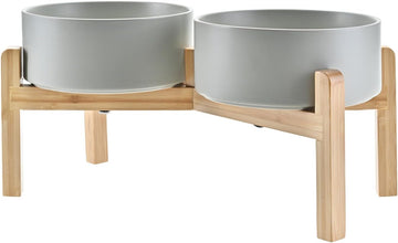 Elevated Dog Bowls Ceramic, 7.3'' Dogs Food Water Bowls Raised with Non-Slip Bamboo Stand for Medium to Large Sized
