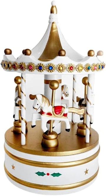 Wooden Classic Musical Carousel Music Box Cute Christmas Decorations(D)
