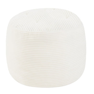 Round Pouf Ottoman 20x15 Inch, Corduroy Floor Footstool, Beige