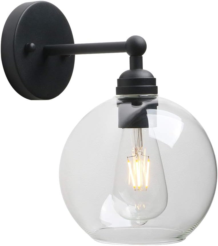 Black Brass Globe Glass Shade Vanity Bathroom Wall Sconce | 1-Light﻿ Indoor Hardwired Wall Industrial Fixture Lights