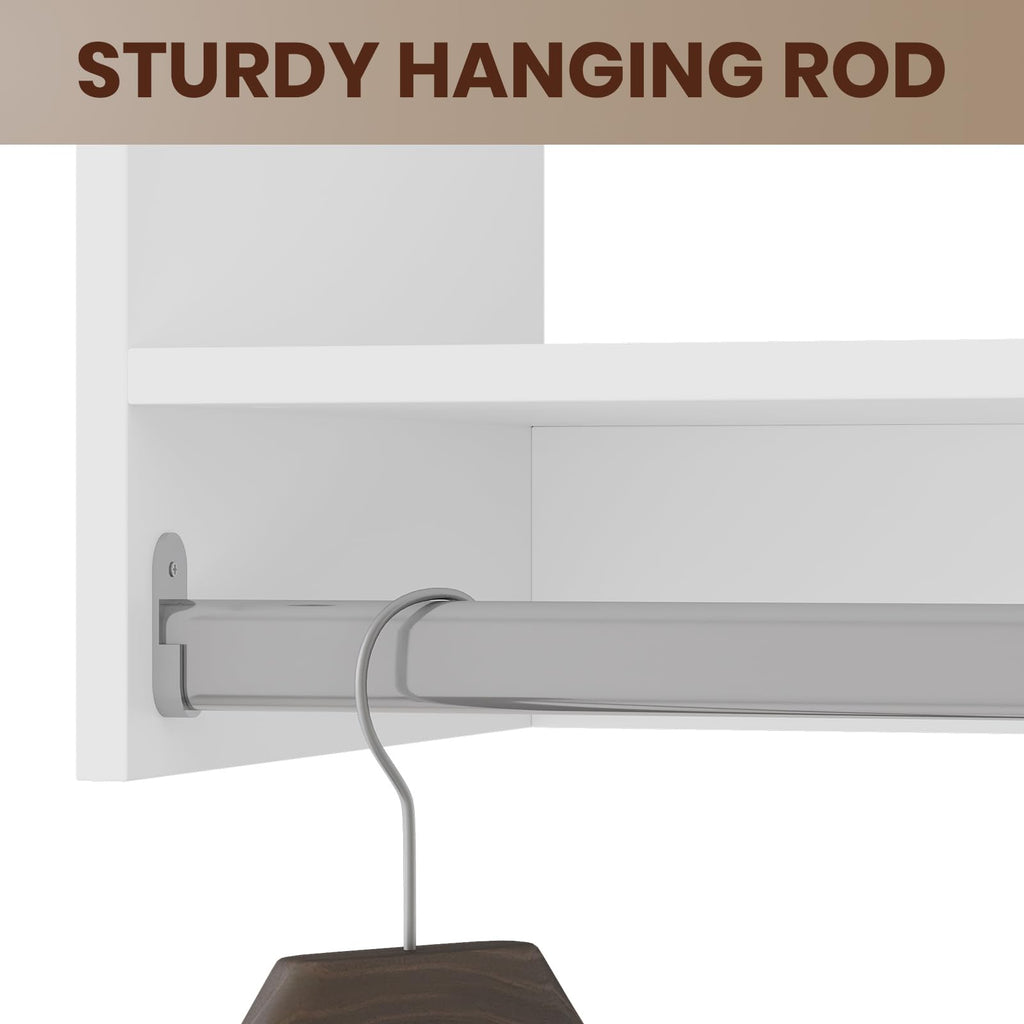 Modular Closet System, 52" Wall-Mounted Closet Organizer with Hanging Rods and Shelves, Wooden Tower for Walk-In