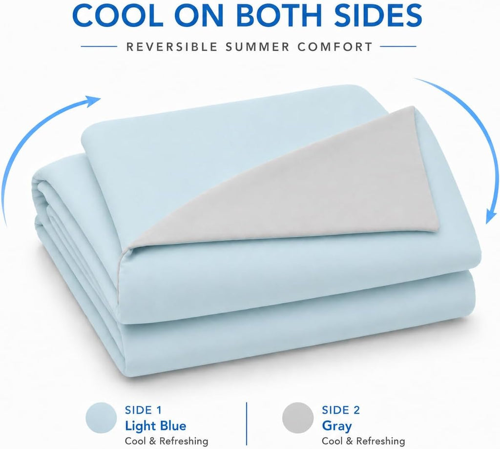Double-Sided Cooling Comforter Queen Size, Ice Silk Summer Blanket, Smooth No-Stripes, No-Seam, Edge-Free Design