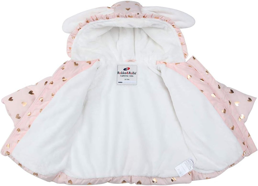 Baby Girls' Water-Resistant Soft Mini Fur Lined Puffer Jacket Winter Coat for Infant Toddler