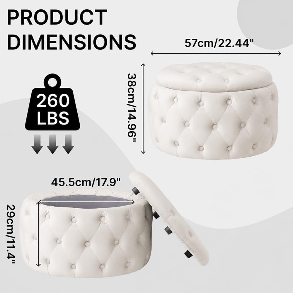 Oval Storage Ottoman with Button-Tufted Diamond Stitch, Upholstered Storage Bench with Lift Top, Multifunctional