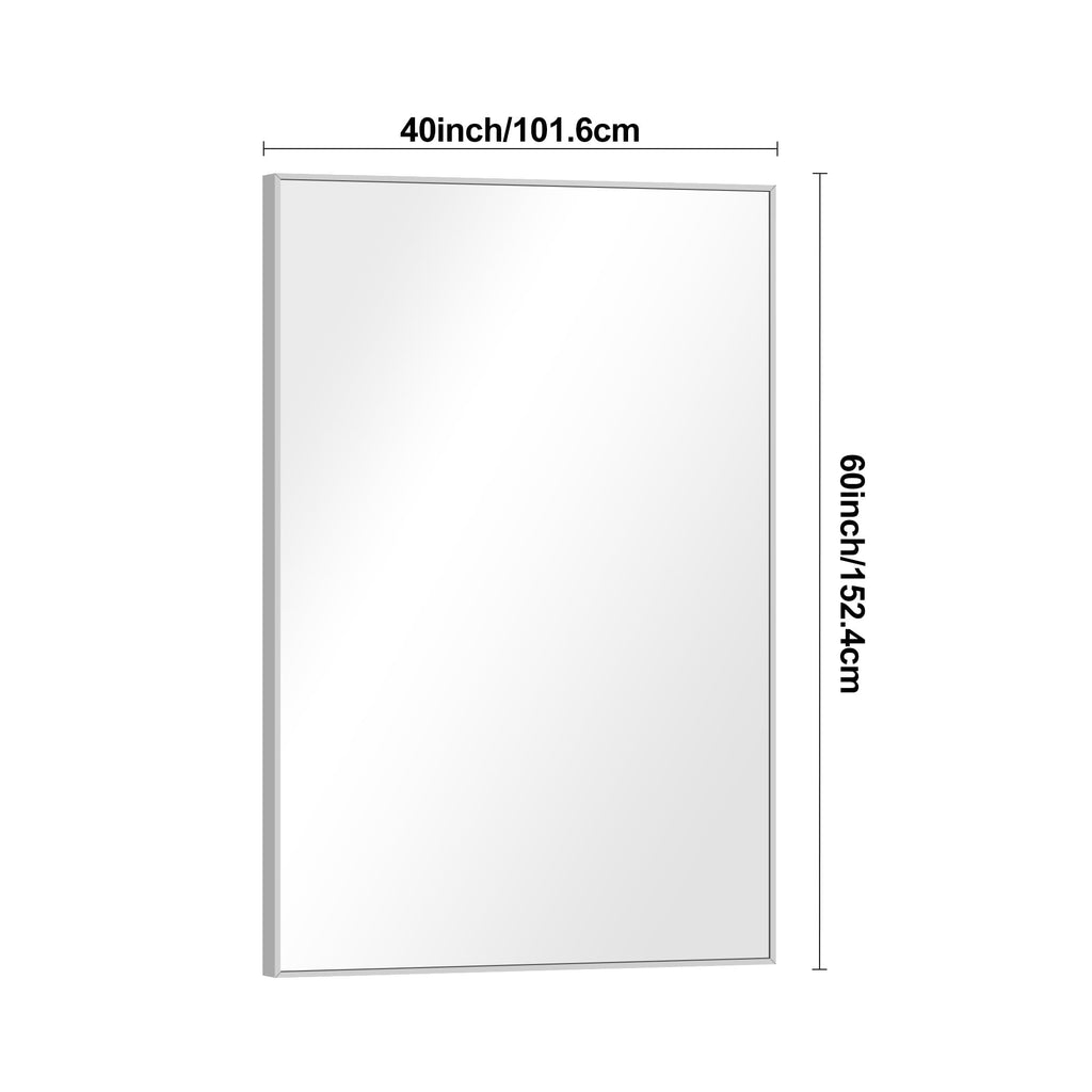 Silver Bathroom Mirror, 60x40 inch Wall Mirror Wall Mounted, Large Rectangle Mirror Over Sink, Modern Metal Frame