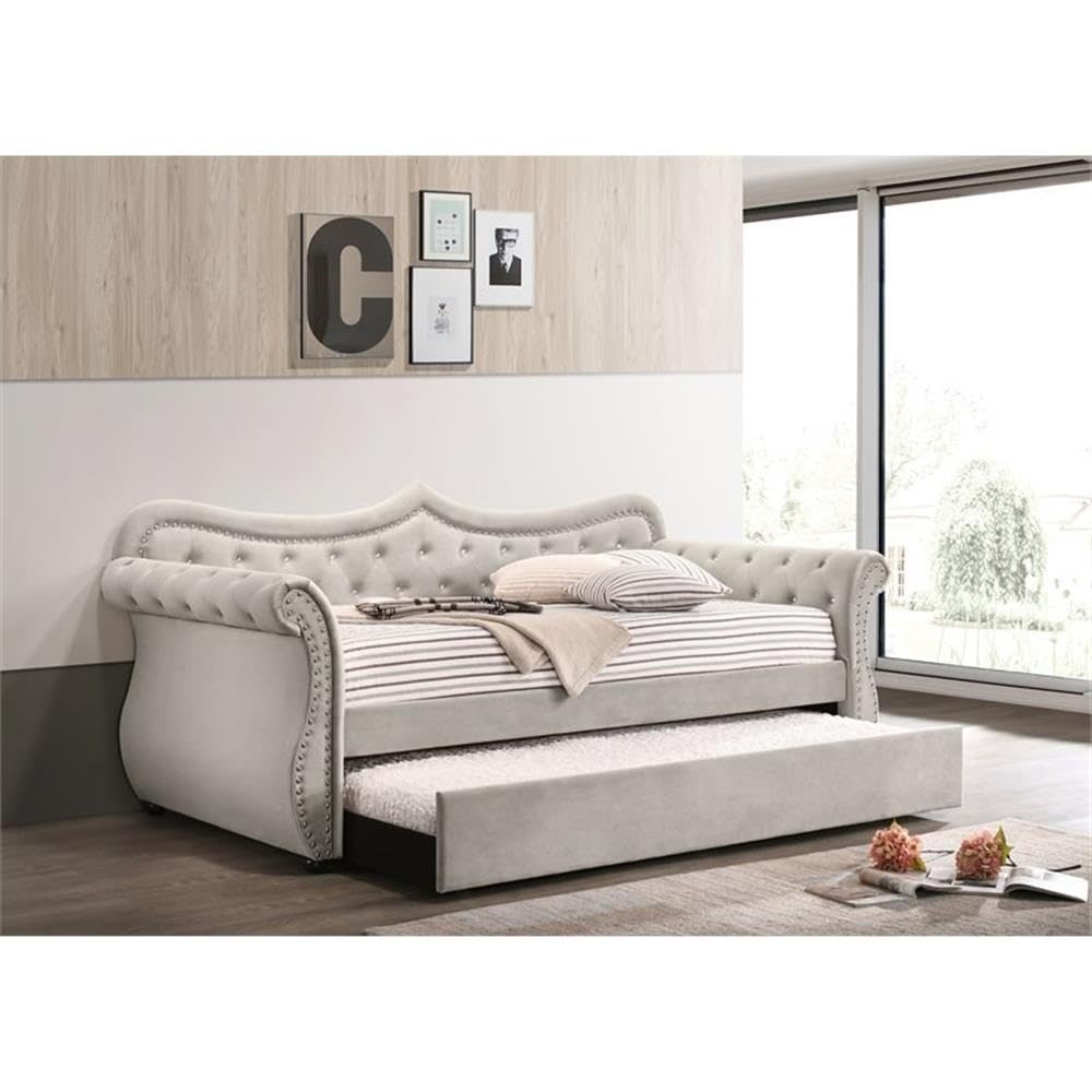 Adkins Daybed & Trundle in Beige Velvet