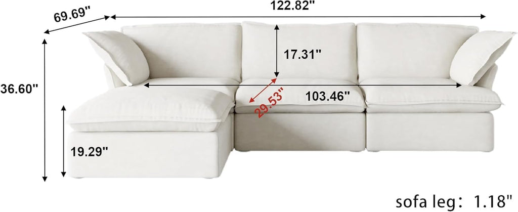 L-Shaped Sectional Couches, Comfy Modular Sectional Couch, Cushion Covers Removable, Two Corners and A Middle, Sofas Furniture for Living Room, White A124-B0D9BJ74D9