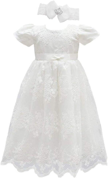 Baby Girls Christening Baptism Dress Floral Embroidered Lace Dresses for Toddler