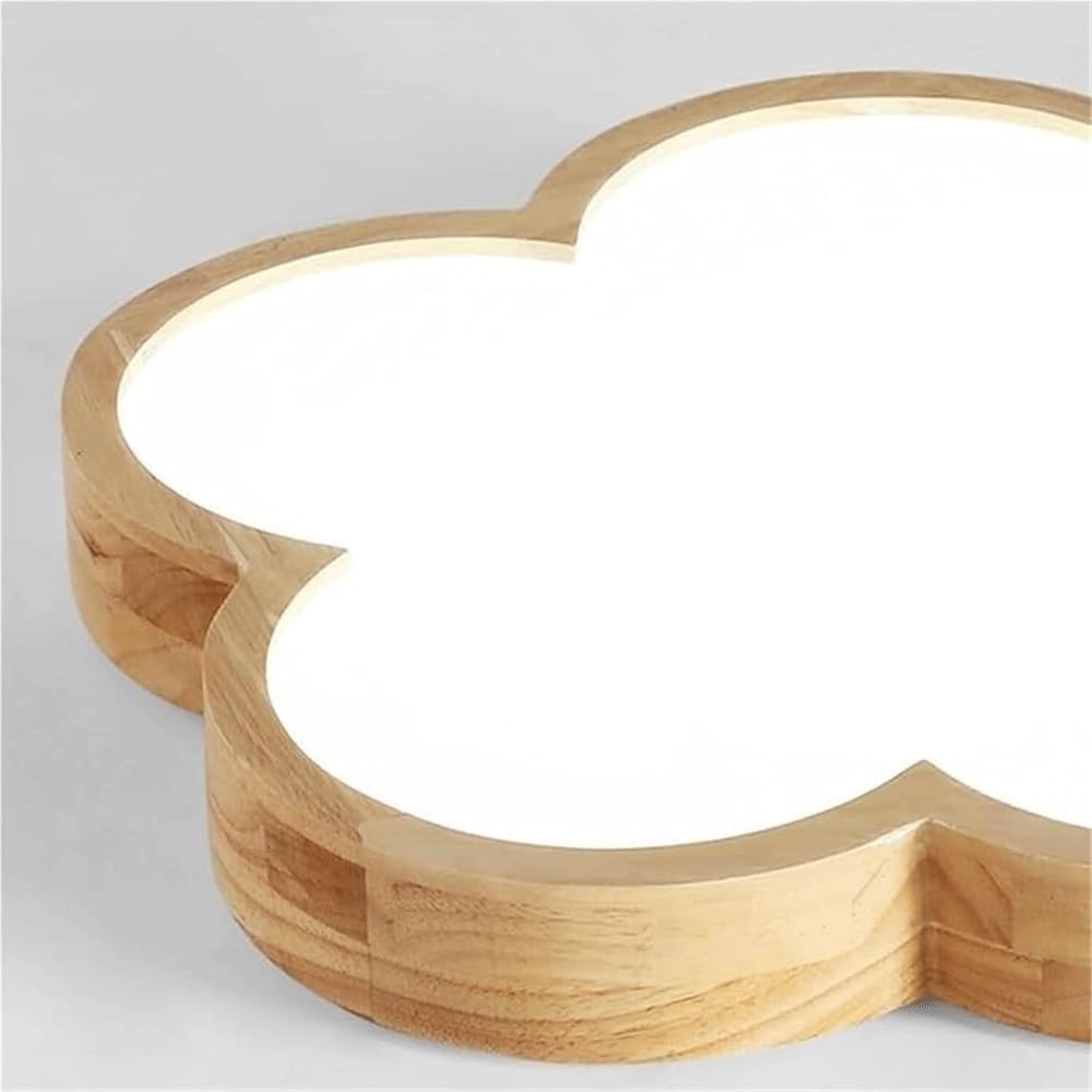Nordic Modern LED Ceiling Light, Cute Cloud Shape Wooden Flush Mount Lamp, Ultra-Thin Acrylic & Natural Wood Grain