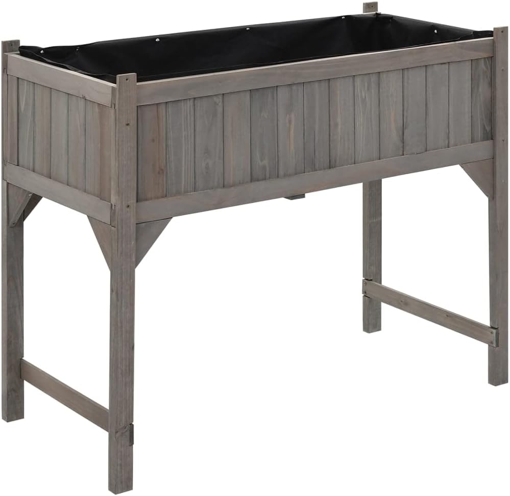Solid Wood Raised Garden Bed with Greenhouse Gray 43.3in | Elevated wooden planter box with clear cold frame top