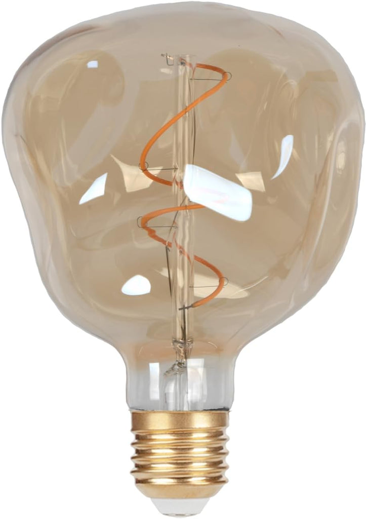5W Oversized Irregular LED Light Bulb, 5-Inch (G125) Decorative Amber Glass Bulb, Flexible Spiral Filament, 2200K