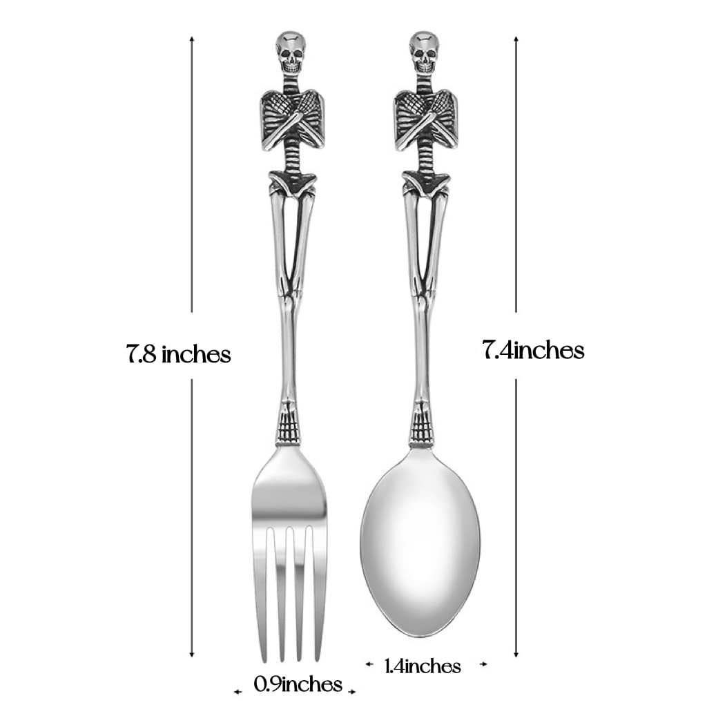 Stainless Steel Skeleton Skull Spoon and Fork Flatware Tableware Design Modern Look Great Gifts For Halloween Easter