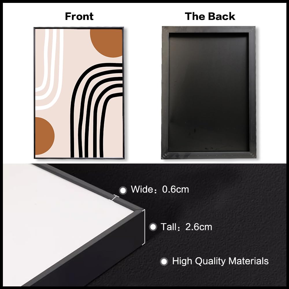 3Pcs Black Brown Boho Abstract Geometric Line Framed Canvas Wall Art