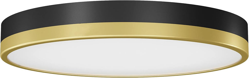 Modern LED Flush Mount Ceiling Light with Glass Diffuser - Matte Black and Gold, Dimmable