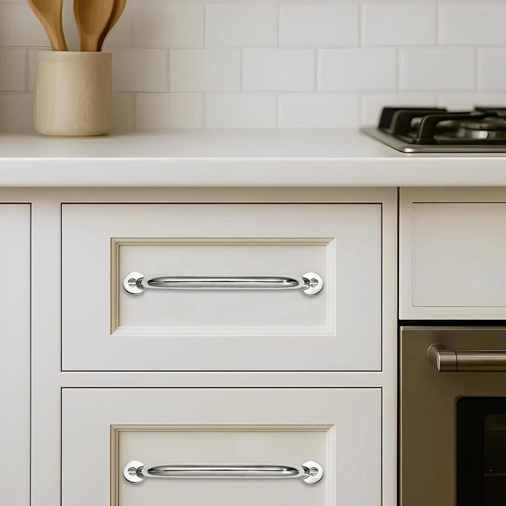 10 Pack 5 inch Hole Center Polished Nickel Cabinet Pulls - Heavy Duty Solid Drawer Hardware Handles Kitchen Vanity