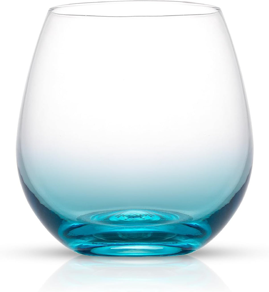 Hue Stemless Wine Glass Set, Large 15 oz Stemless Wine Glasses Set of 6 for White Red or Water, Short Glass Tumblers