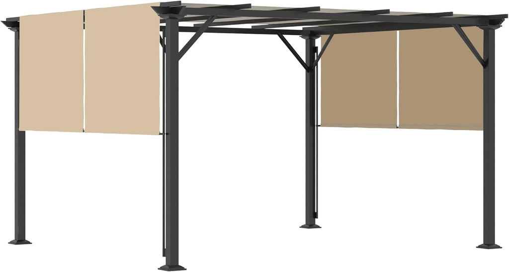 12' x 10' Outdoor Retractable Pergola Canopy with Sun Shade Unique Design Canopy Patio Metal Shelter for Garden Porch