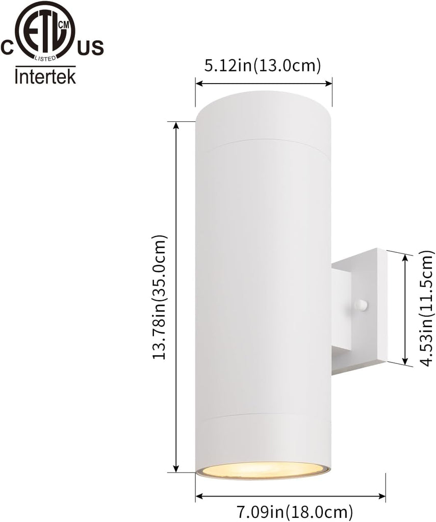 14" Modern Outdoor Porch Light Patio Light in 2 Lights with Aluminum Cylinder and Tempered Glass Cover Waterproof Wall Sconce 2 Pack (Matte White) A123-B0DNMZCN9K