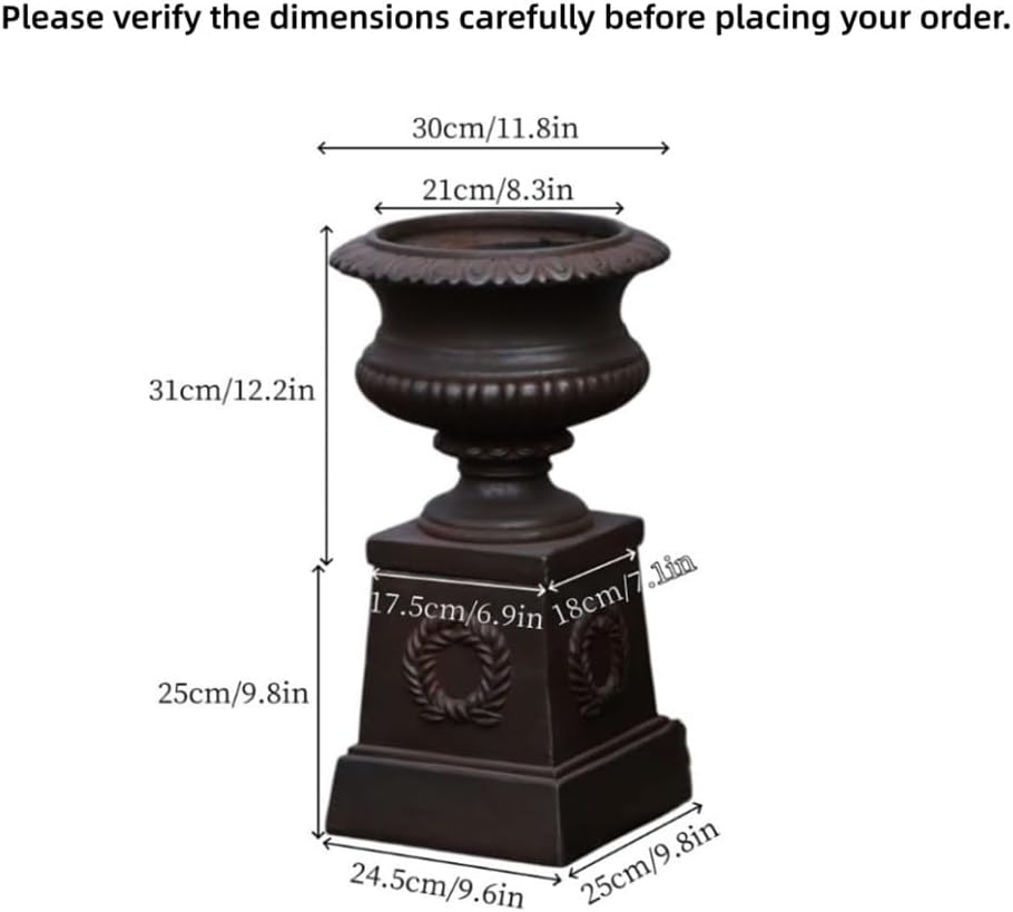 Vintage Distressed Flower Pots, Outdoor Large Pedestal Planter | Magnesium Oxide Plant Pots Outdoor, Freestanding Urn