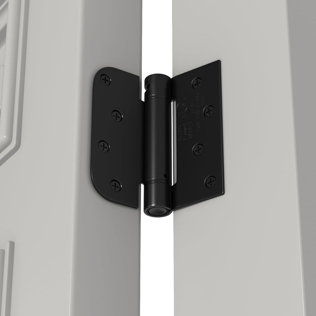 3 Pack 4" Spring Door Hinges Black Square 5/8" Radius Corners