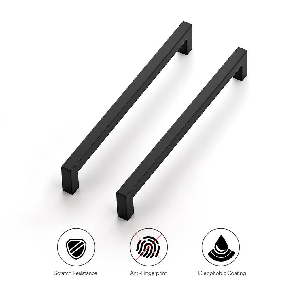 Matte Black Square Cabinet Handles & Pulls,8-4/5 Inch,12 Pack