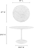 Lippa 47" Mid-Century Dining Table with Round Artificial Marble Top in White