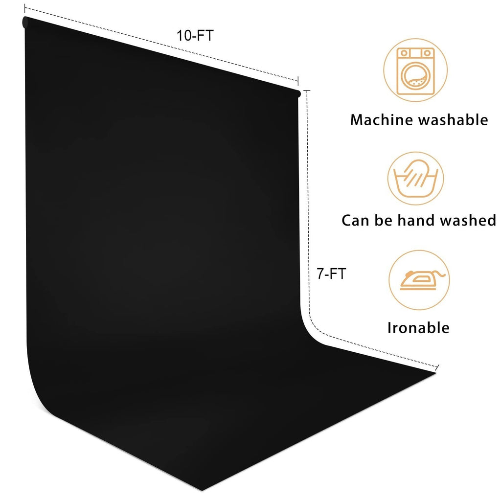 10x7 FT Black Backdrop Background for Photography, High Density Polyester Fabric Pure Black Photo Backdrop Curtain